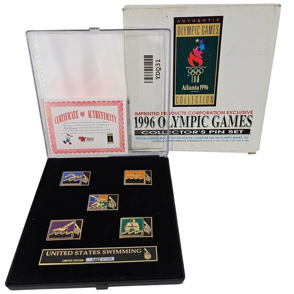 VINTAGE 1996 Atlanta Olympic Games Swimming Collectors Pin Set Limited Edition - Picture 1 of 7